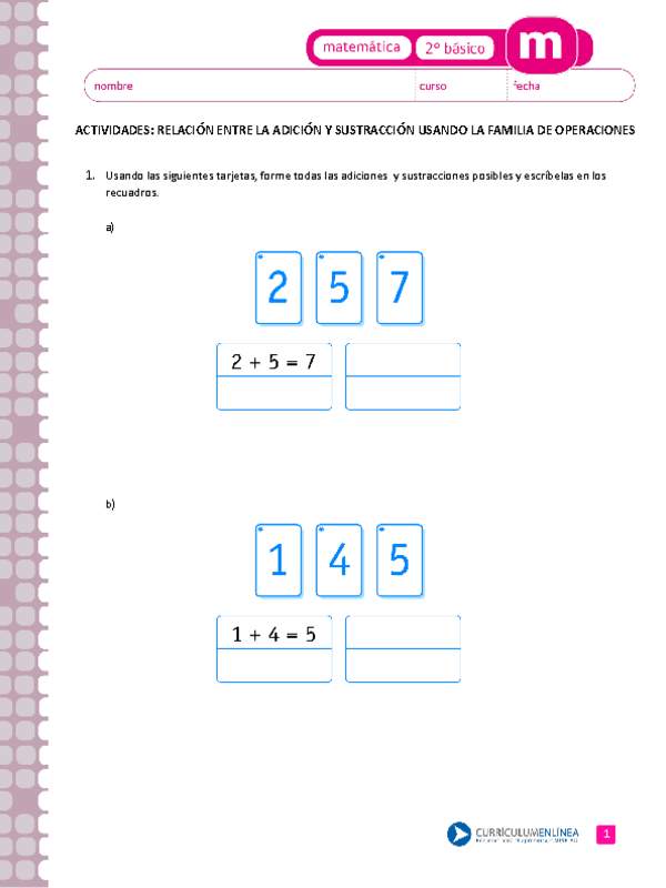 Relación entre la adición y sustracción usando la familia de operaciones