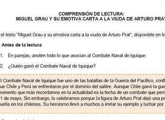 Comprensión de lectura: Miguel Grau y su emotiva carta a la viuda de Arturo Prat