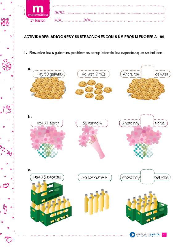 Adiciones y sustracciones con números menores a 100 (II)