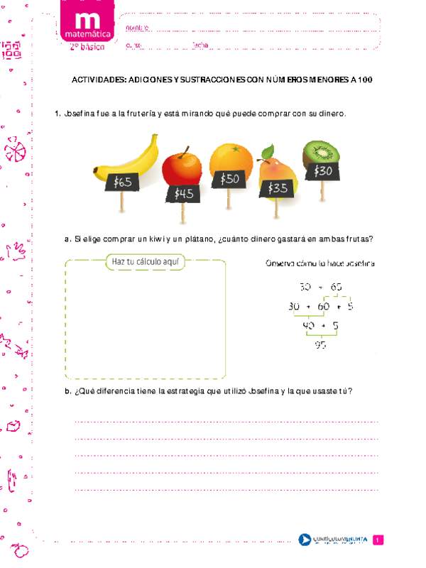 Adiciones y sustracciones con números menores a 100 (III)