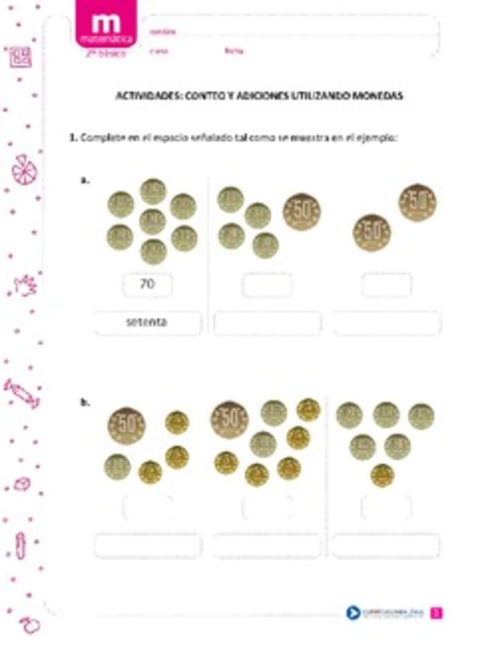 Adiciones y sustracciones utilizando monedas