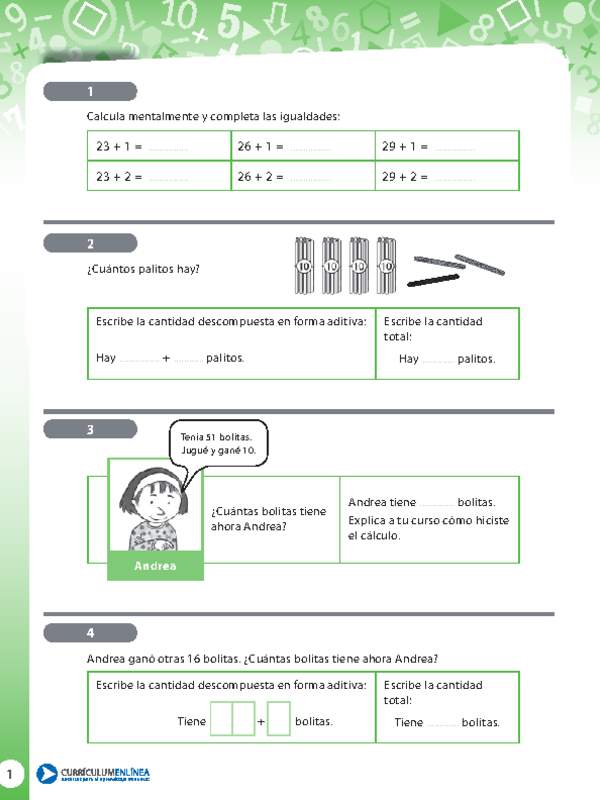 Actividades de adición y cáculo mental