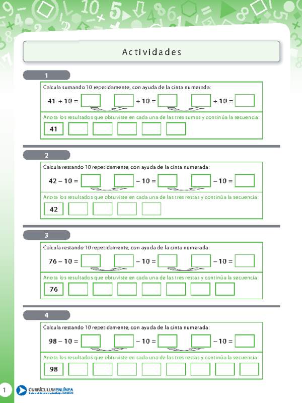 Adiciones repetidas con la cinta numerada