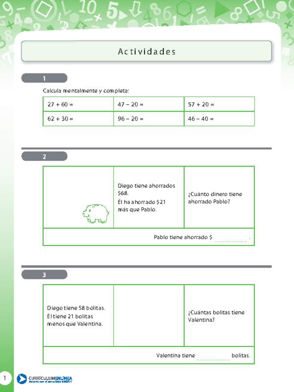 Resolución de problemas de sustracción con números menores a 100