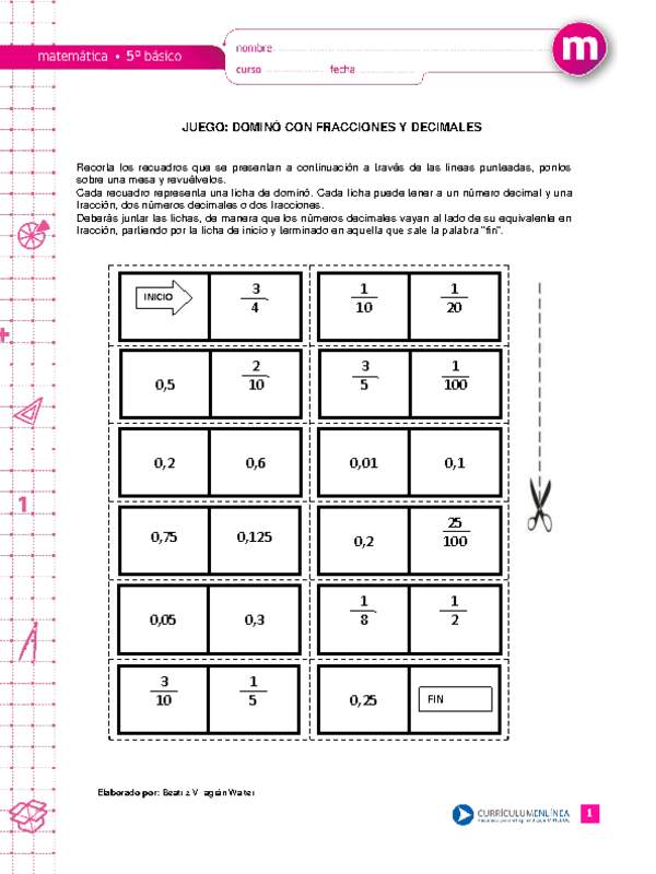Dominó con fracciones y decimales