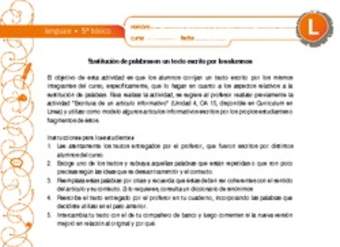 Sustitución de palabras en un texto escrito por los alumnos