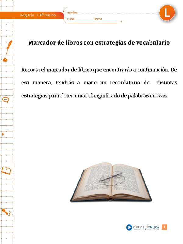 Marcador de libros vocabulario