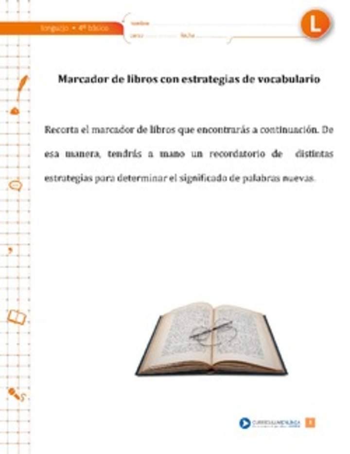 Marcador de libros vocabulario