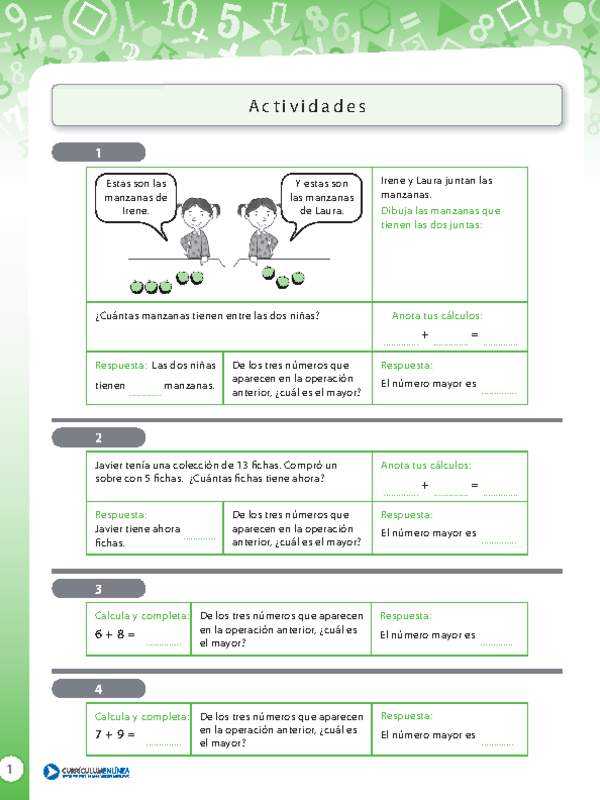 Resolución de problemas de adición y comparación de cifras