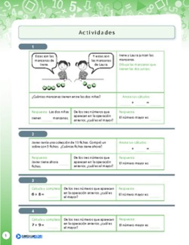 Resolución de problemas de adición y comparación de cifras