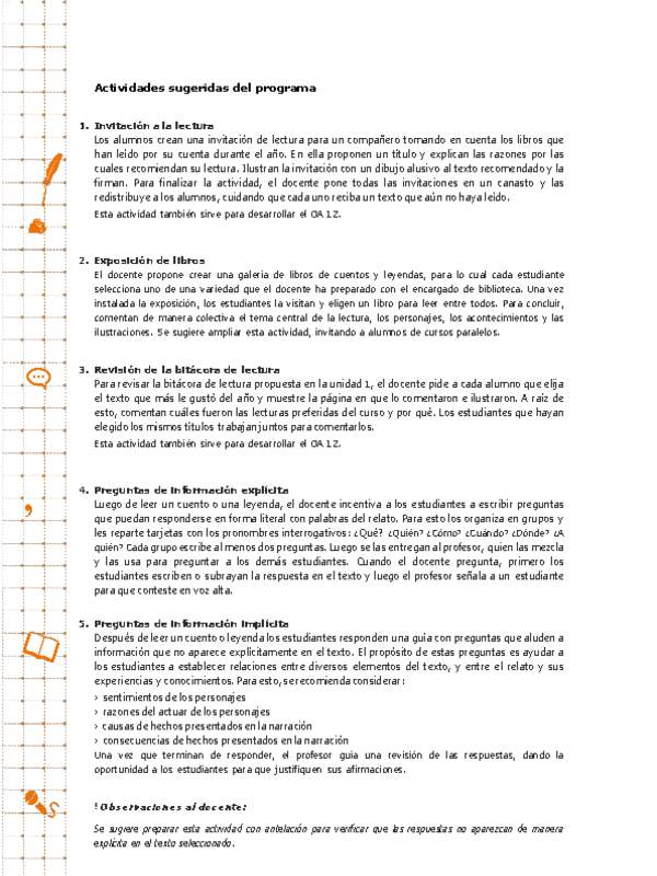 Actividades sugeridas Unidad 4