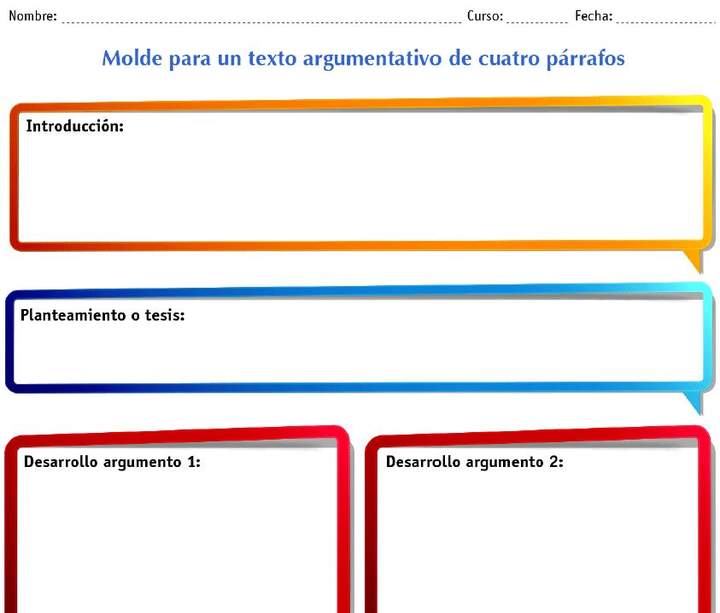 Molde para un texto argumentativo de cuatro párrafos