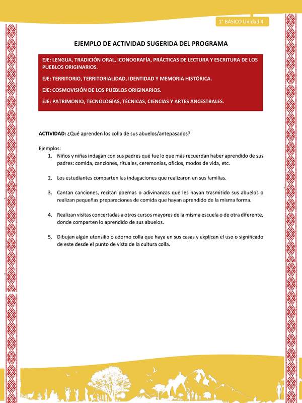 Actividad sugerida: LC01 - Colla - U4 - N°2: ¿Qué aprenden los colla de sus abuelos/antepasados?