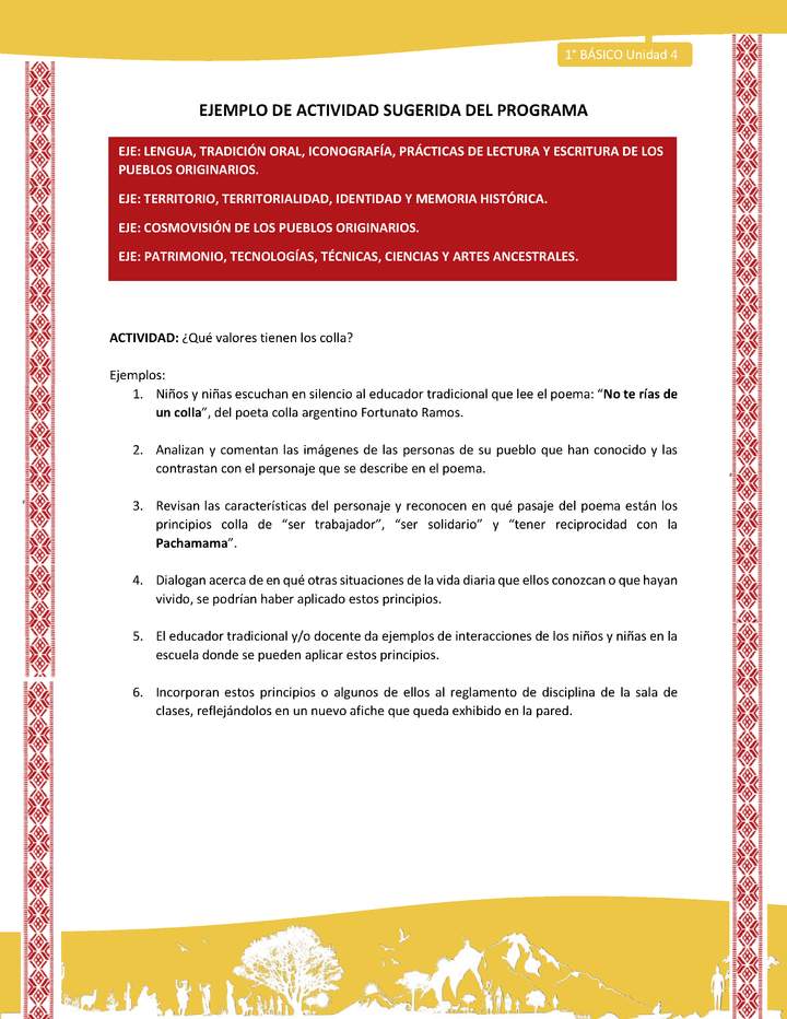 Actividad sugerida: LC01 - Colla - U4 - N°3: ¿Qué valores tienen los colla?