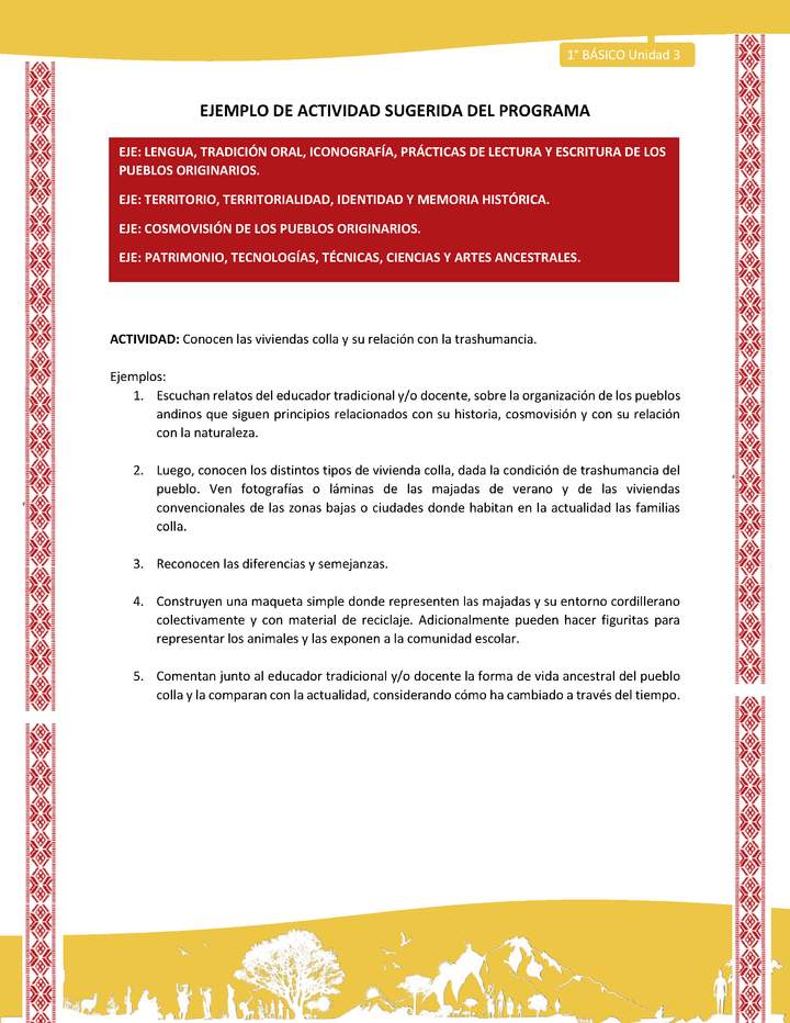 Actividad sugerida: LC01 - Colla - U3 - N°1: Conocen las viviendas colla y su relación con la trashumancia.