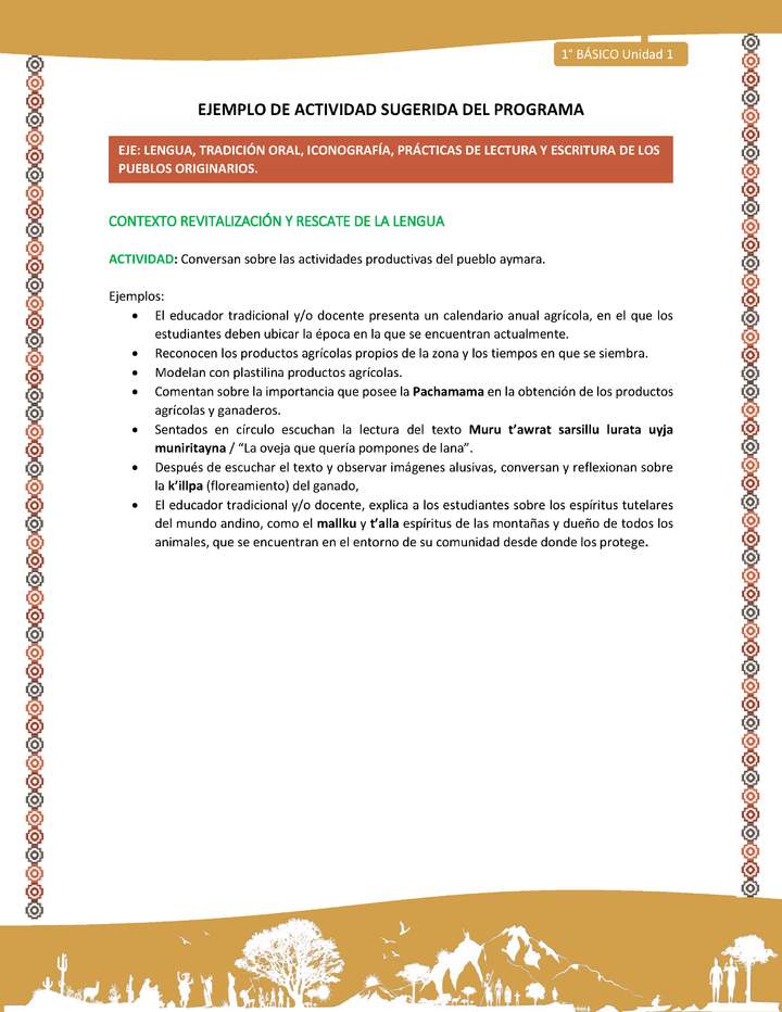 Actividad sugerida LC01 - Aymara - U01 - N°8: Conversan sobre las actividades productivas del pueblo aymara.