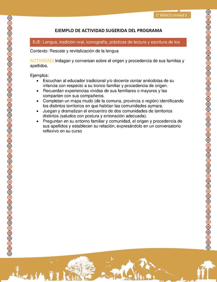 Actividad sugerida LC01 - Aymara - U03 - N°05: Indagan y conversan sobre el origen y procedencia de sus familias y apellidos.