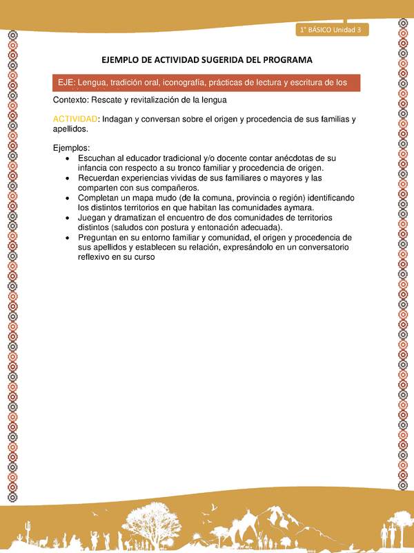 Actividad sugerida LC01 - Aymara - U03 - N°05: Indagan y conversan sobre el origen y procedencia de sus familias y apellidos.