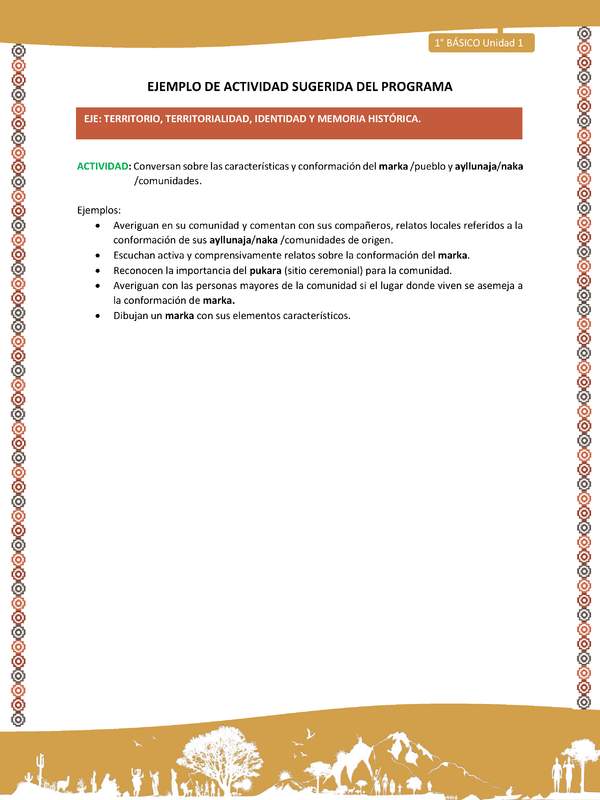 Actividad sugerida LC01 - Aymara - U01 - N°13: Conversan sobre las características y conformación del marka /pueblo y ayllunaja/naka /comunidades