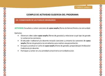 Actividad sugerida LC01 - Aymara - U01 - N°21: Escuchan y cantan canciones de uywa wayñu (floreo de llamas) frente a la comunidad