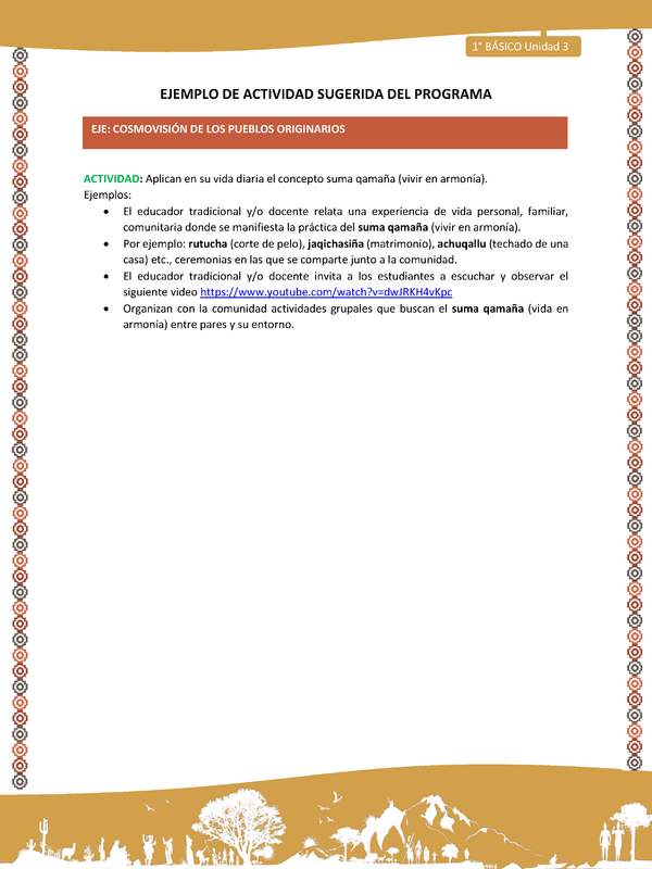 Actividad sugerida LC01 - Aymara - U04 - N°13: Aplican en su vida diaria el concepto suma qamaña (vivir en armonía)