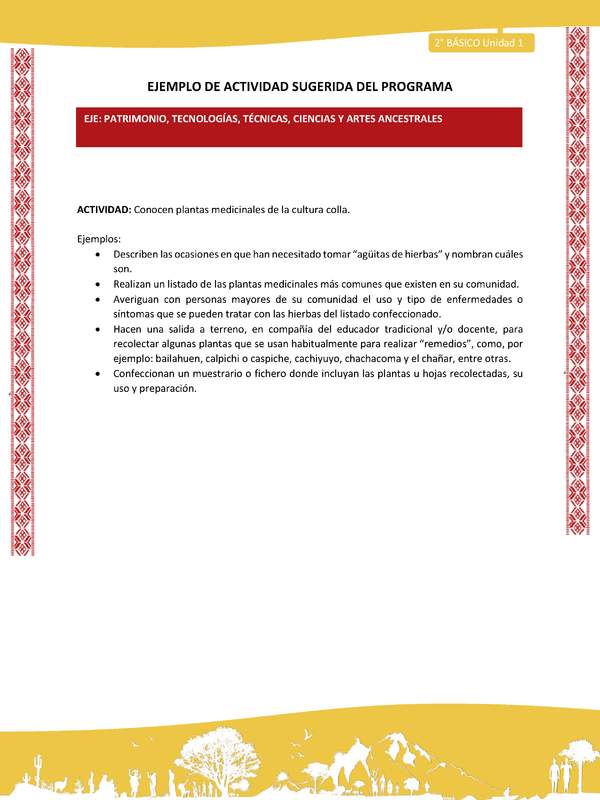 Actividad sugerida: LC02 - Colla - U1 - N°9: Conocen plantas medicinales de la cultura colla