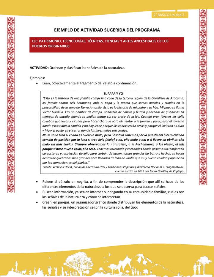 Actividad sugerida: LC02 - Colla - U2 - N°10: Ordenan y clasifican las señales de la naturaleza.