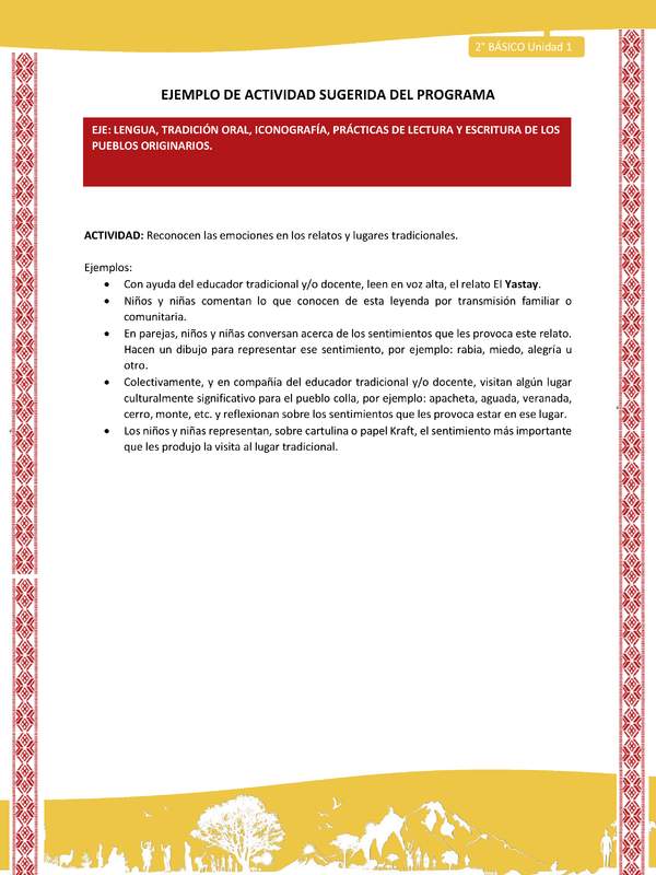 Actividad sugerida: LC02 - Colla - U1 - N°1: Reconocen las emociones en los relatos y lugares tradicionales.