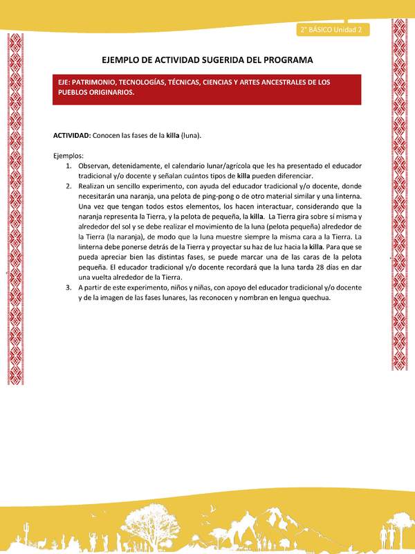 Actividad sugerida: LC02 - Colla - U2 - N°13: Conocen las fases de la killa (luna).