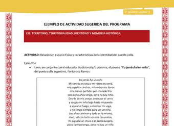 Actividad sugerida: LC02 - Colla - U3 - N°3: Relacionan espacio físico y características de la identidad del pueblo colla.