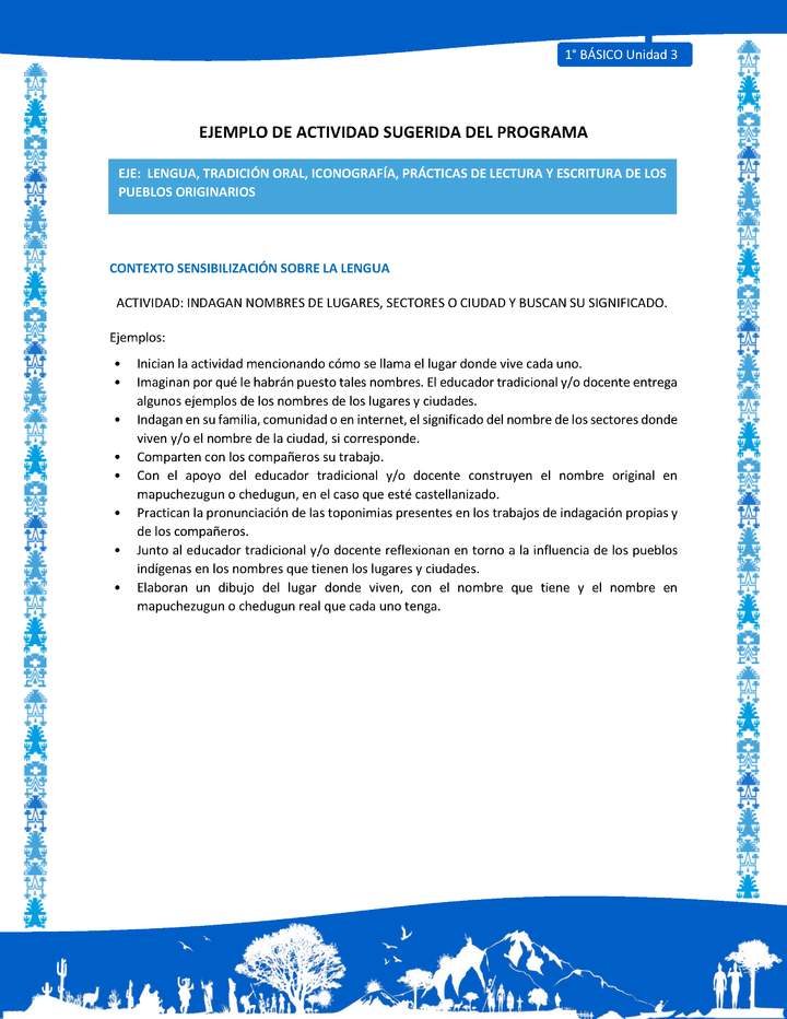 Actividad sugerida: LC01 - Mapuche - U3 - N°1: INDAGAN NOMBRES DE LUGARES, SECTORES O CIUDAD Y BUSCAN SU SIGNIFICADO