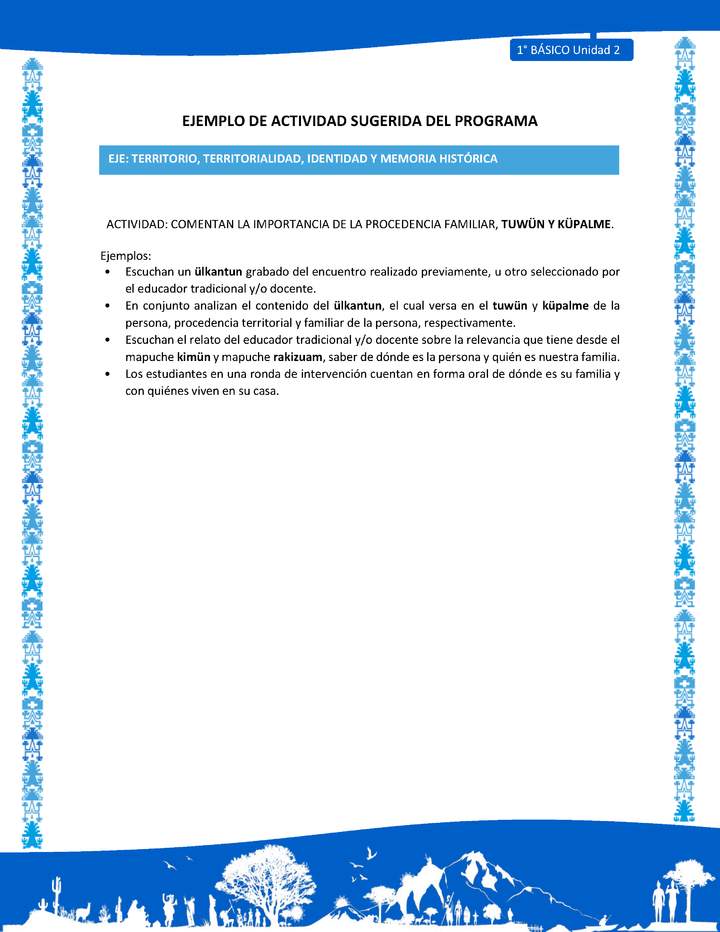 Actividad sugerida: LC01 - Mapuche - U2 - N°4: COMENTAN LA IMPORTANCIA DE LA PROCEDENCIA FAMILIAR, TUWÜN Y KÜPALME.