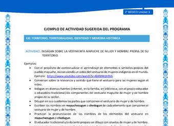 Actividad sugerida: LC02 - Mapuche - U3 - N°4: INDAGAN SOBRE LA VESTIMENTA MAPUCHE DE MUJER Y HOMBRE PROPIA DE SU TERRITORIO.