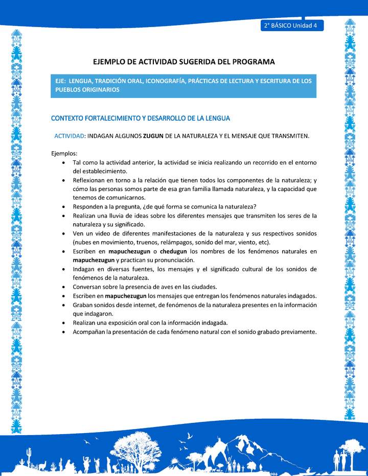 Actividad sugerida: LC02 - Mapuche - U4 - N°3: INDAGAN ALGUNOS ZUGUN DE LA NATURALEZA Y EL MENSAJE QUE TRANSMITEN.