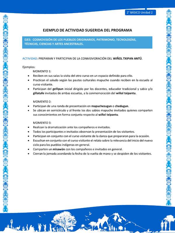 Actividad sugerida: LC02 - Mapuche - U2 - N°9: PREPARAN Y PARTICIPAN DE LA CONMEMORACIÓN DEL WIÑOL TXIPAN ANTÜ.