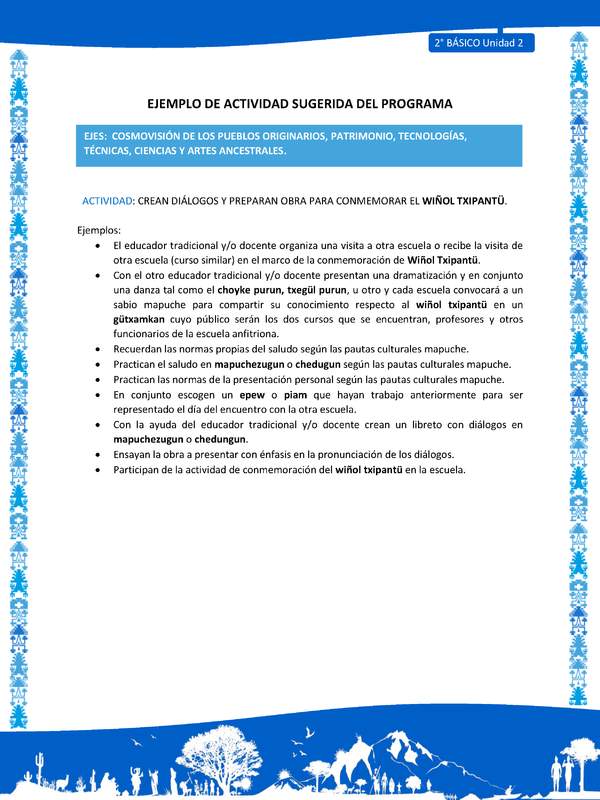 Actividad sugerida: LC02 - Mapuche - U2 - N°5: CREAN DIÁLOGOS Y PREPARAN OBRA PARA CONMEMORAR EL WIÑOL TXIPANTÜ.