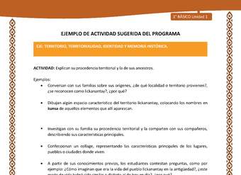 Actividad sugerida: LC01 - Lickanantay - U1 - N°5: EXPLICAN SU PROCEDENCIA TERRITORIAL Y LA DE SUS ANCESTROS