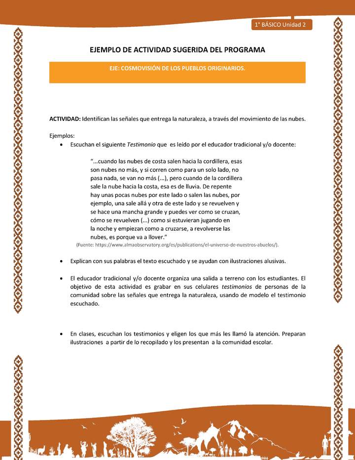 Actividad sugerida: LC01 - Lickanantay - U2 - N°6: IDENTIFICAN LAS SEÑALES QUE ENTREGA LA NATURALEZA, A TRAVÉS DEL MOVIMIENTO DE LAS NUBES.