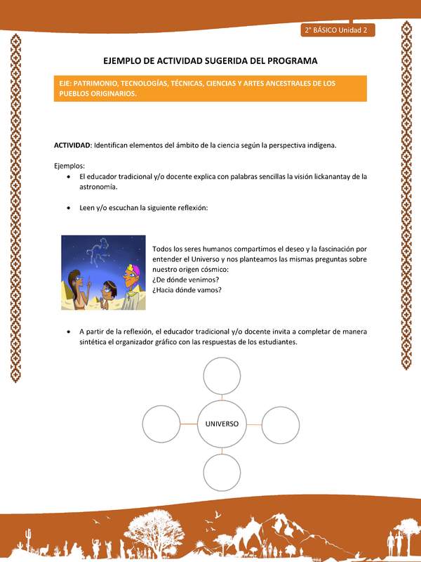 Actividad sugerida: LC02 - Lickanantay - U2 - N°9: IDENTIFICAN ELEMENTOS DEL ÁMBITO DE LA CIENCIA SEGÚN LA PERSPECTIVA INDÍGENA.