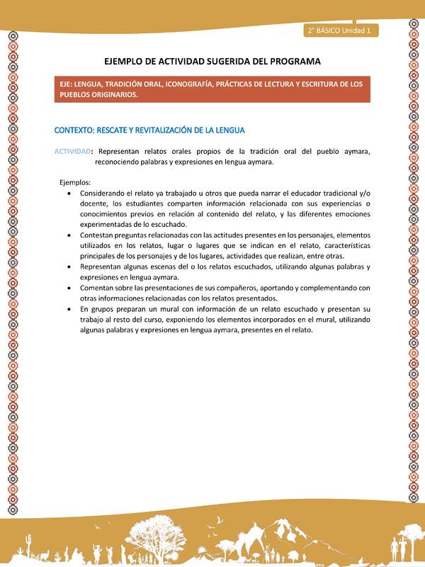 Actividad sugerida Nº 6 - LC02 - AYM-U1-06-2B-LR-Representan relatos orales propios de la tradición oral del pueblo aymara, reconociendo palabras y expresiones en lengua aymara.