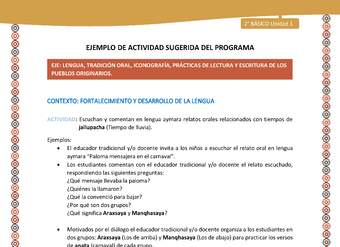 Actividad sugerida Nº 7 - LC02 - AYM-U1-07-2B-LF-Escuchan y comentan en lengua aymara relatos orales relacionados con tiempos de jallupacha (Tiempo de lluvia).