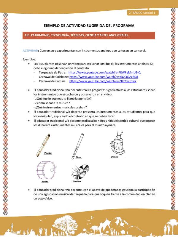 Actividad sugerida Nº 18 - LC02 - YM-U1-18-2B-EP-Conversan y experimentan con instrumentos andinos que se tocan en carnaval.