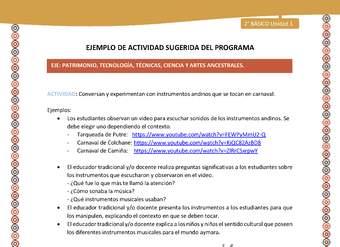 Actividad sugerida Nº 18 - LC02 - YM-U1-18-2B-EP-Conversan y experimentan con instrumentos andinos que se tocan en carnaval.