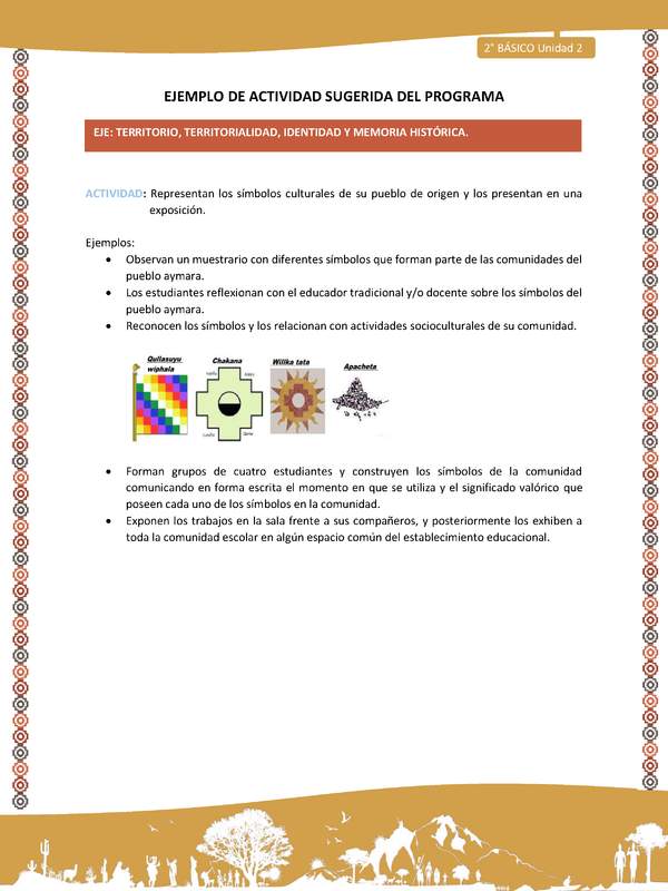 Actividad sugerida Nº 12- LC02 - AYM-U2-01-ET- Representan los símbolos culturales de su pueblo de origen y los presentan en una exposición.