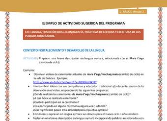 Actividad sugerida Nº 9- LC02 - AYM-U2-01-LF-  Preparan una breve descripción en lengua aymara, relacionada con el Mara t’aqa (cambio de ciclo).