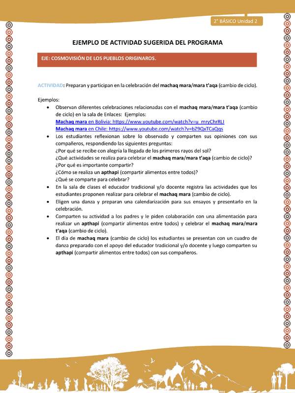 Actividad sugerida Nº 15- LC02 - AYM-U2-01-ECO- Preparan y participan en la celebración del machaq mara/mara t’aqa (cambio de ciclo).