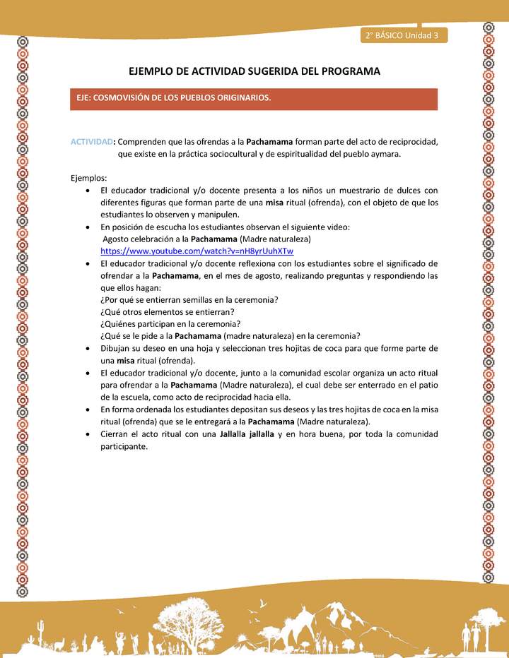 Actividad sugerida Nº 9- LC02 - AYM-U3-ECO-Comprenden que las ofrendas a la Pachamama forman parte del acto de reciprocidad, que existe en la práctica sociocultural y de espiritualidad del pueblo aymara.