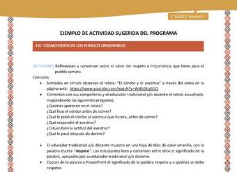 Actividad sugerida Nº 10- LC02 - AYM-U3-ECO-Reflexionan y conversan sobre el valor del respeto e importancia que tiene para el pueblo aymara.