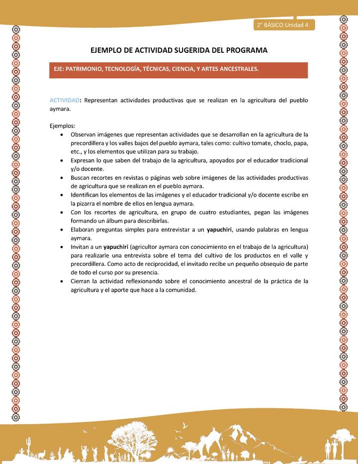 Actividad sugerida Nº 13- LC02 - AYM-U3-13-AYM-U4-13-2B- EP-Representan actividades productivas que se realizan en la agricultura del pueblo aymara.