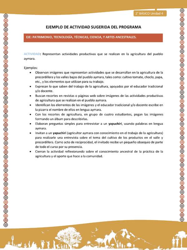 Actividad sugerida Nº 13- LC02 - AYM-U3-13-AYM-U4-13-2B- EP-Representan actividades productivas que se realizan en la agricultura del pueblo aymara.